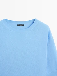 Cotton blend knit short-sleeve sweater