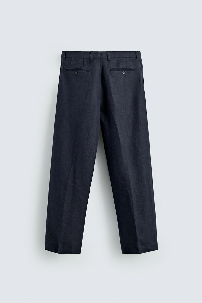 100% LINEN HERRINGBONE SUIT PANTS
