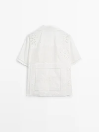 Embroidered short sleeve patchwork shirt