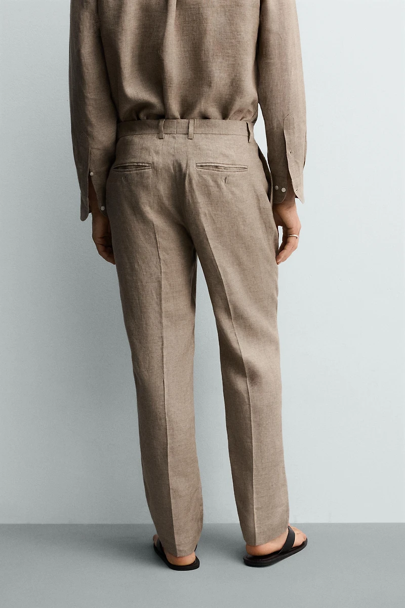 100% LINEN REGULAR FIT PANTS