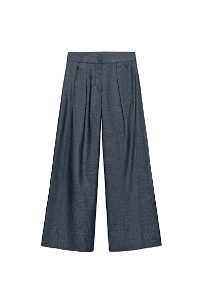 PANTALON LARGE TAILLE HAUTE AVEC LIN
