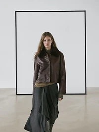 Veste en cuir nappa à col fourrure