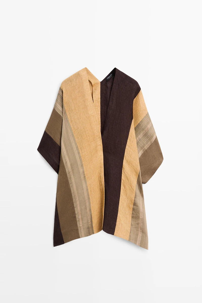 Flowing striped linen blend cape