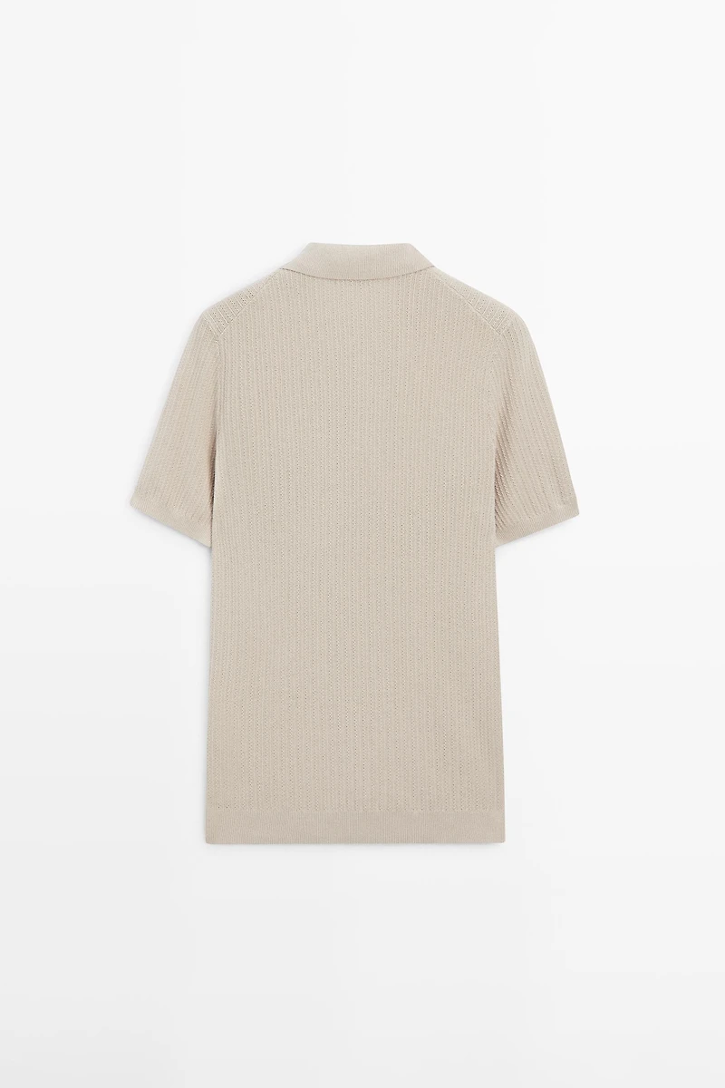 Pull polo en maille texturée 100 % coton