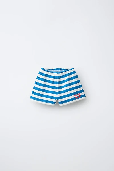 SHORT À RAYURES BRODERIE CRABE