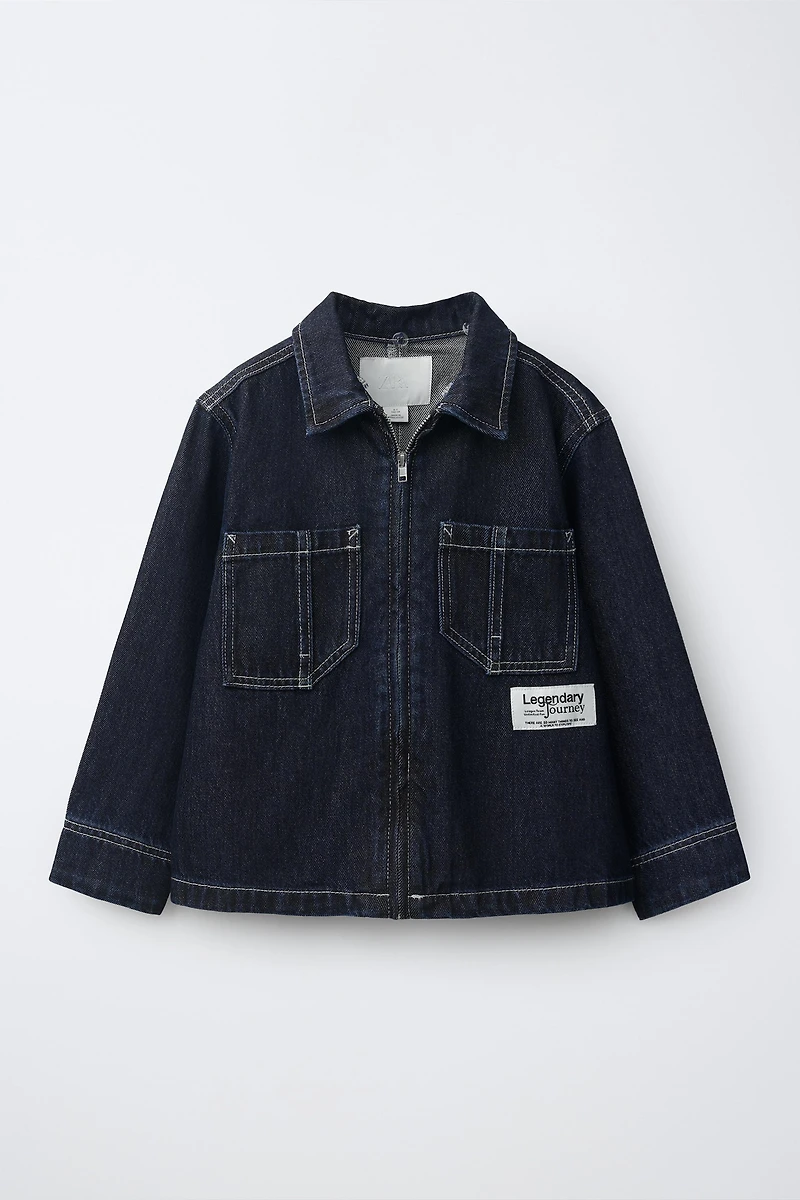 DENIM OVERSHIRT WITH DETACHABLE FLEECE HOOD
