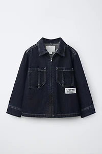 DENIM OVERSHIRT WITH DETACHABLE FLEECE HOOD