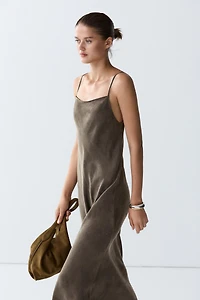 Flowing lingerie midi dress with thin straps