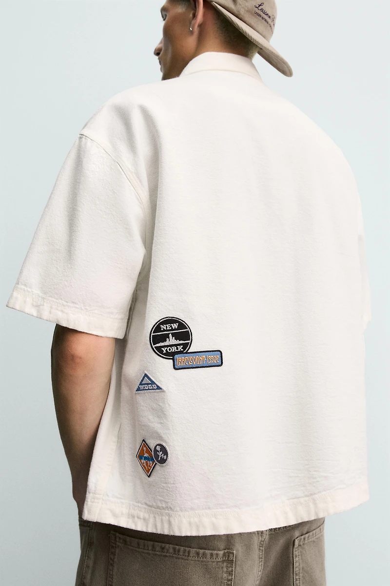 RELAXED FIT SHIRT WITH COMBINED EMBROIDERED PATCHES