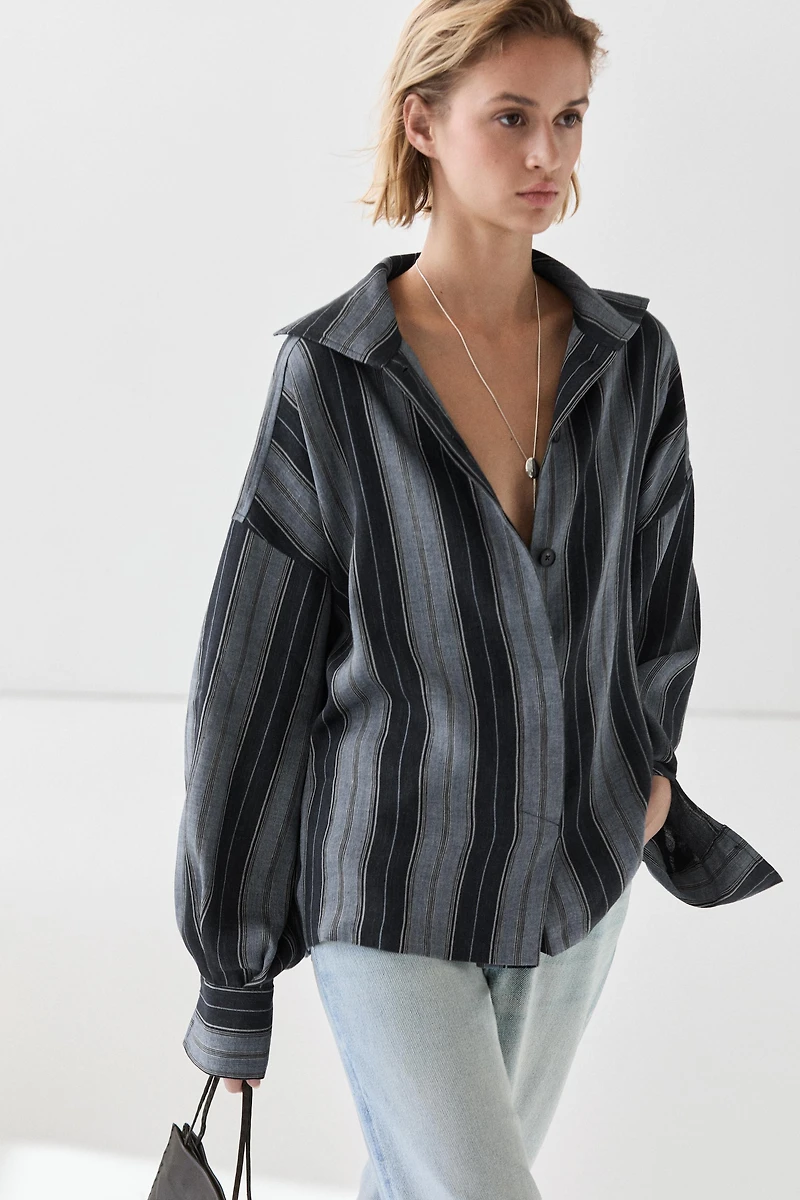 Chemise fluide rayée en coton et lin