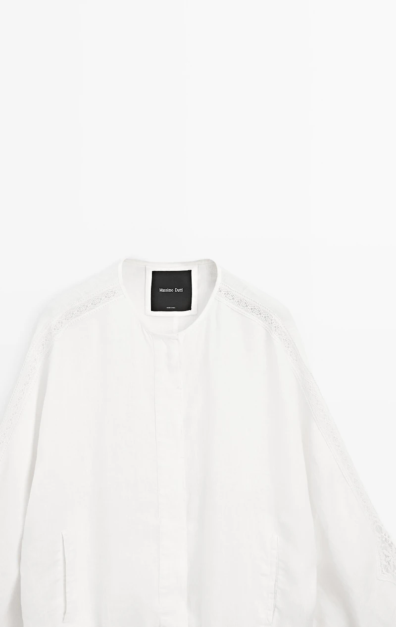 100% linen bomber jacket with embroidered detail