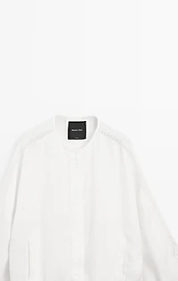 100% linen bomber jacket with embroidered detail