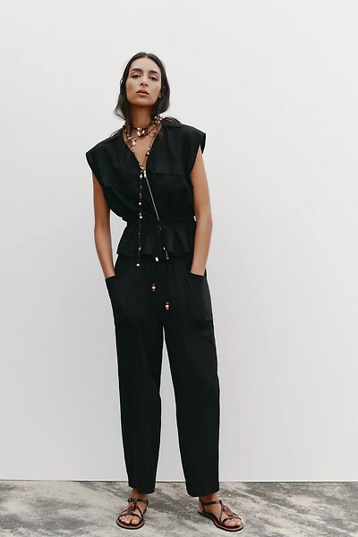 LINEN PANTS WITH BEADED DRAWSTRINGS