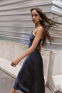 ASYMMETRIC SATIN MIDI DRESS