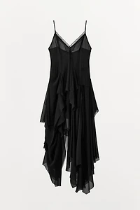 LACE TRIM RUFFLED STRAPPY DRESS