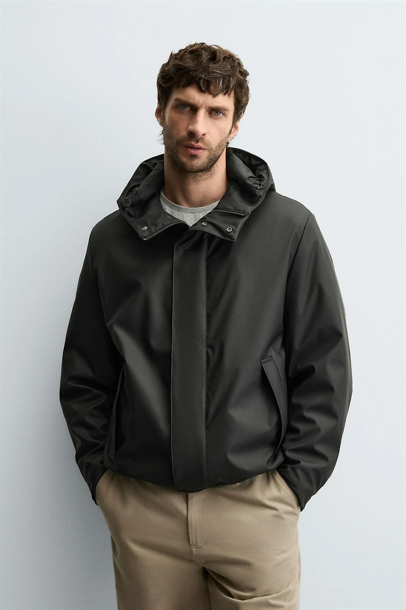 RUBBERIZED EFFECT PARKA WITH HOODIE