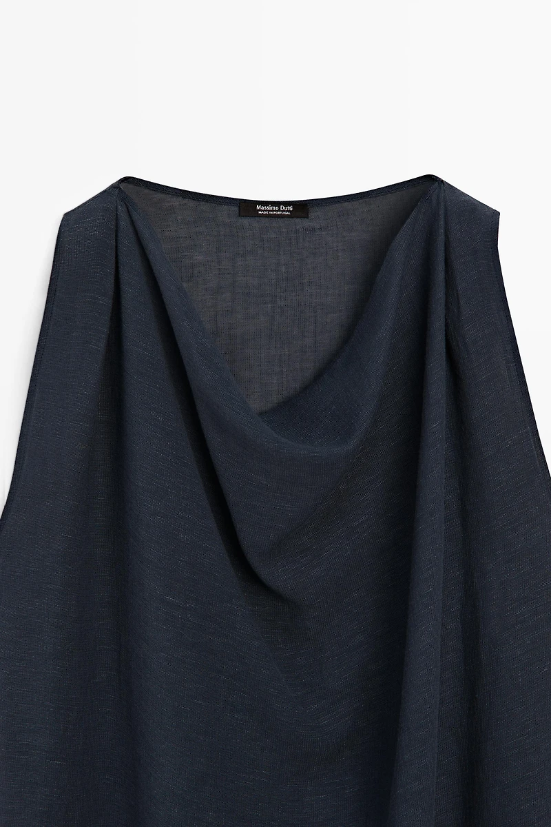 Asymmetric linen blend top