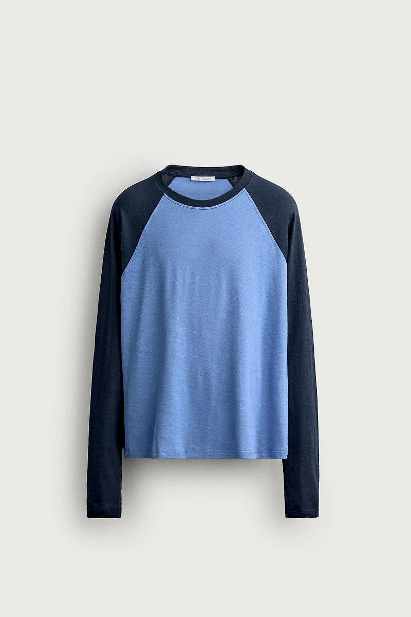 COTTON-LINEN LONG SLEEVE RAGLAN T-SHIRT