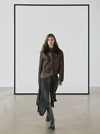 Veste en cuir nappa à col fourrure