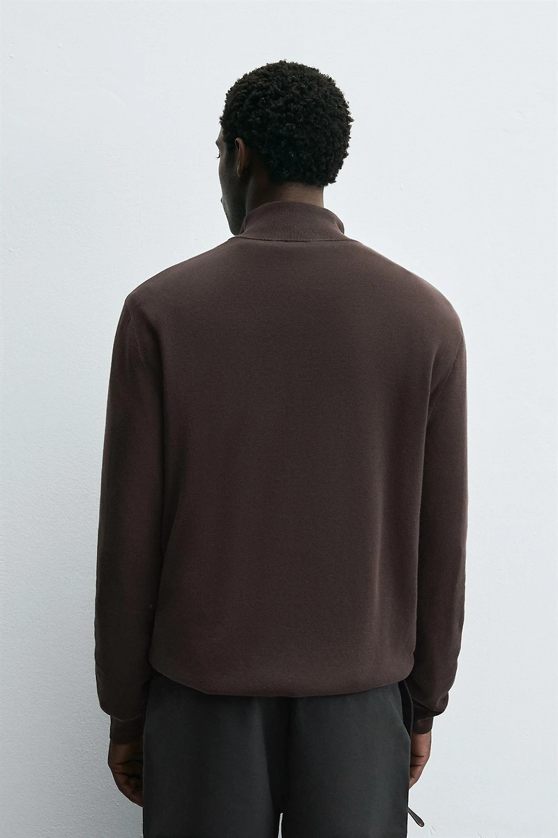 ZIPPERED PURL KNIT SWEATER