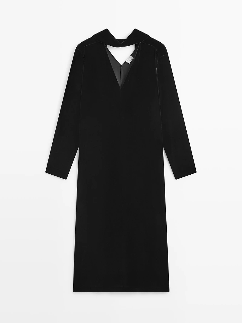 Robe longue velours nœud au col - STUDIO