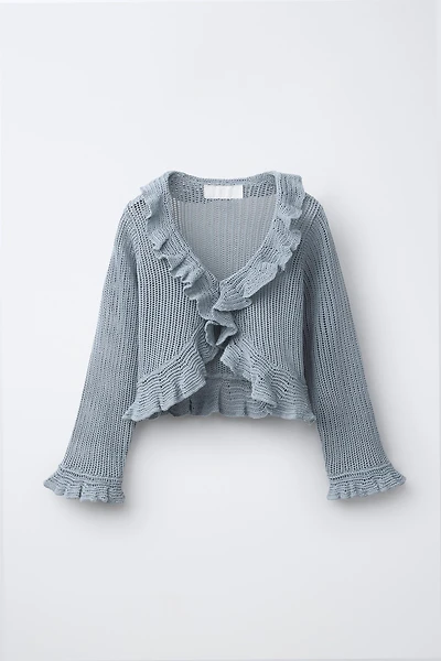 RUFFLED KNIT CARDIGAN