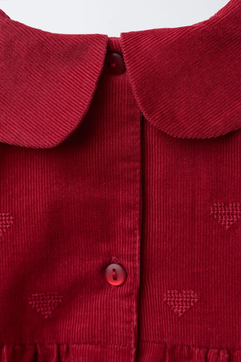 CORDUROY DRESS AND PANTY WITH EMBROIDERED HEARTS