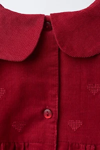 CORDUROY DRESS AND PANTY WITH EMBROIDERED HEARTS