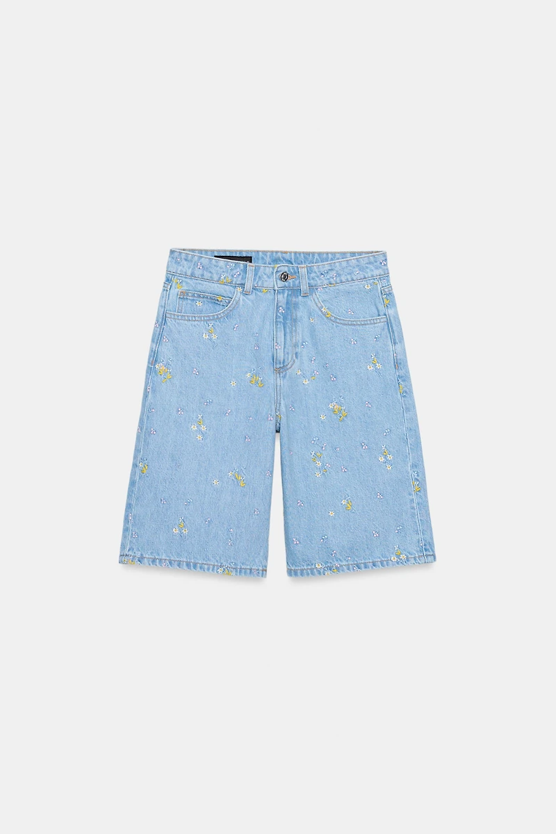Z1975 EMBROIDERED FLORAL DENIM SHORTS SET