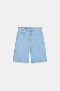 Z1975 EMBROIDERED FLORAL DENIM SHORTS SET