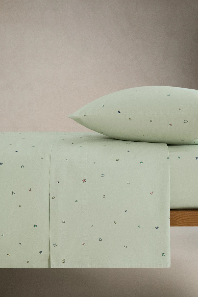KIDS' COTTON STAR PRINT FLAT SHEET