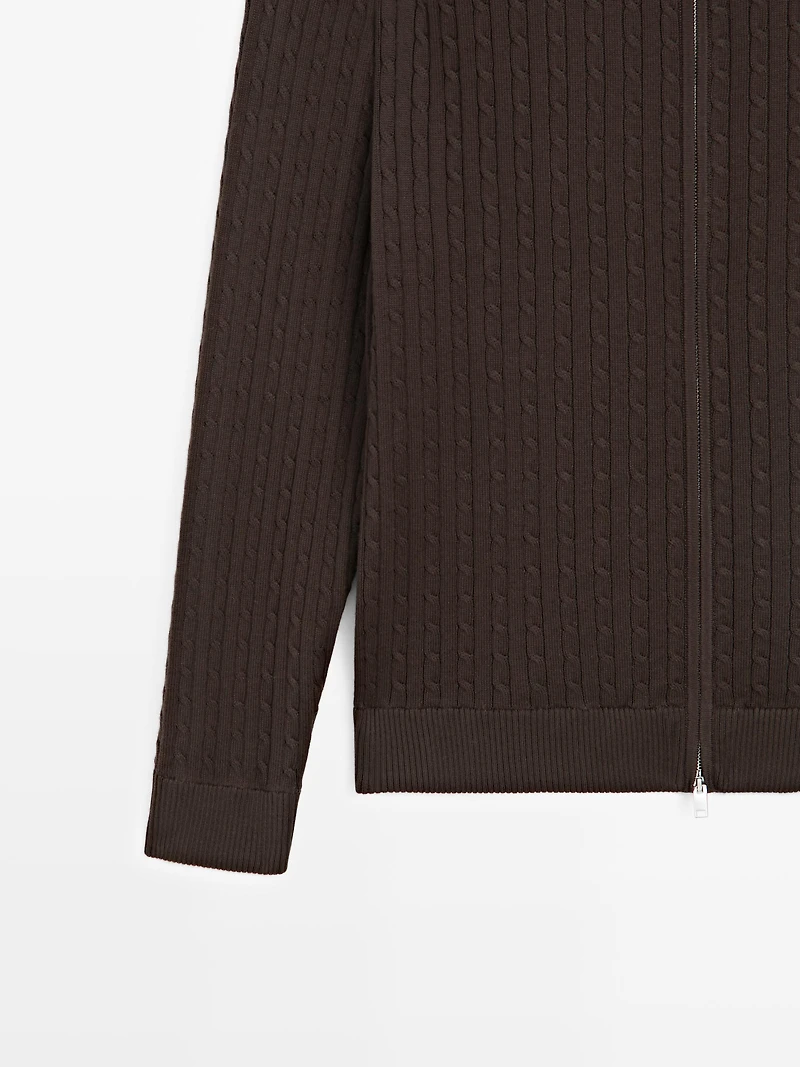 Cotton cable-knit cardigan with zip