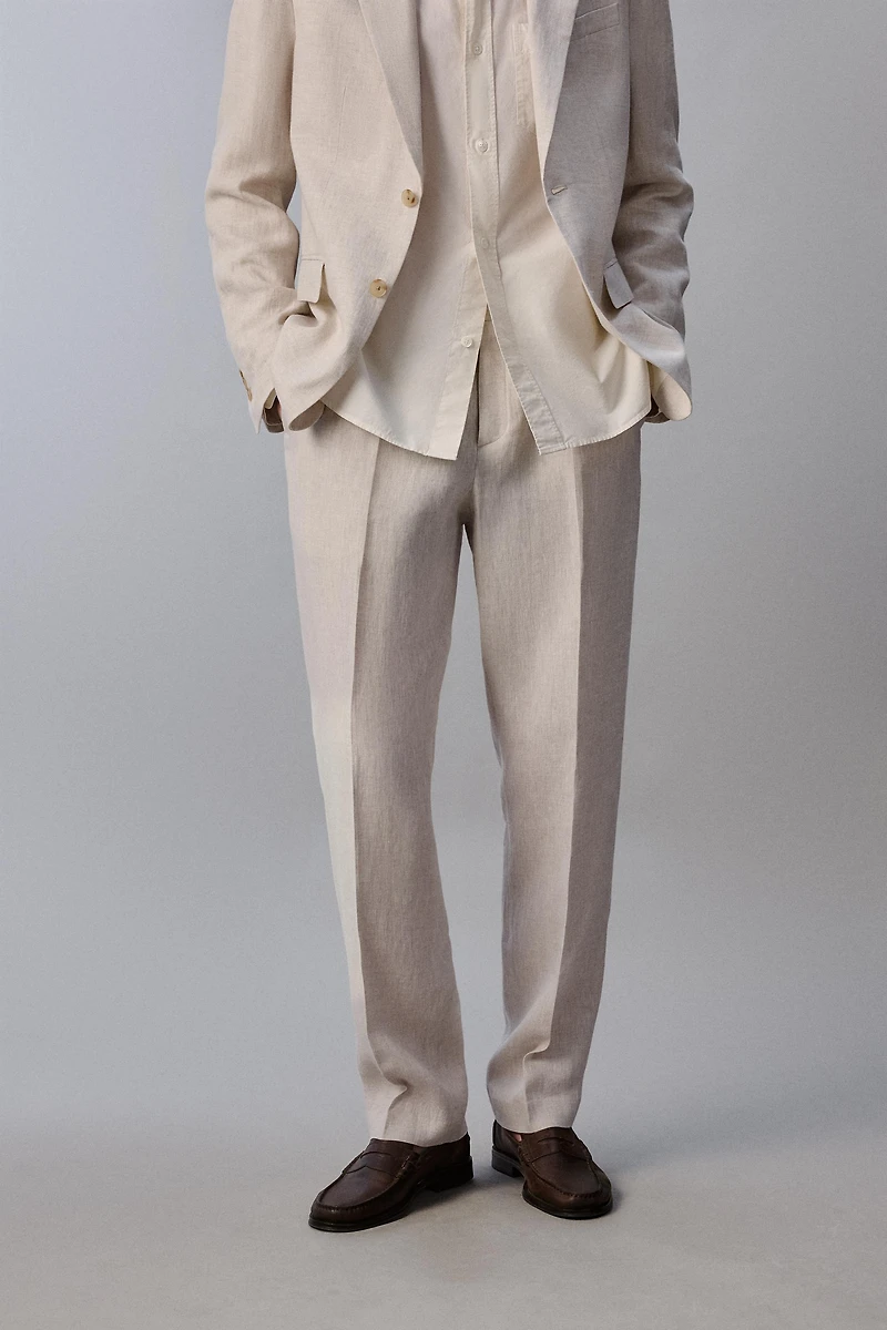 100% LINEN PLEATED SUIT PANTS