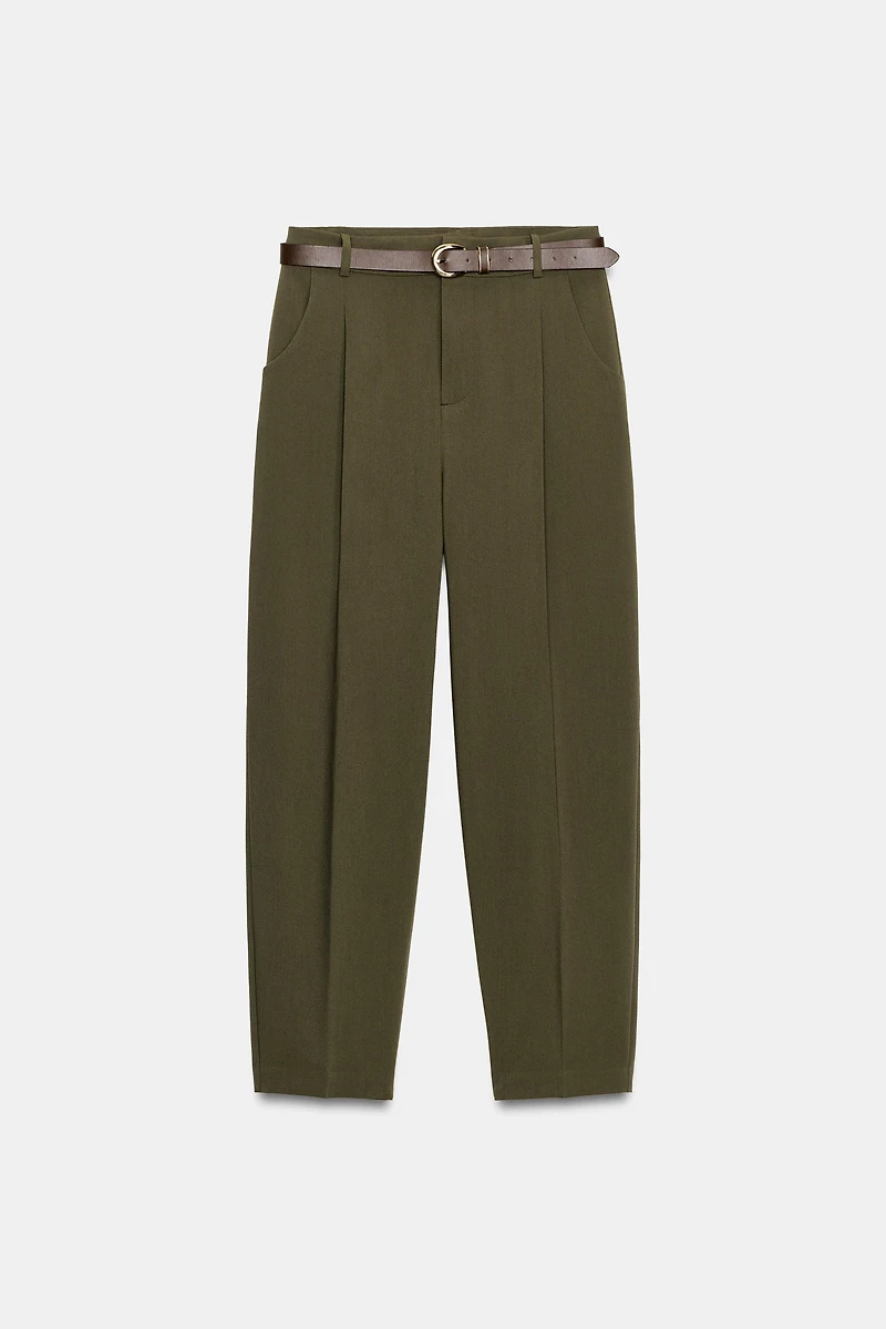 BELTED PLEATED PANTS