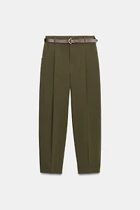 BELTED PLEATED PANTS