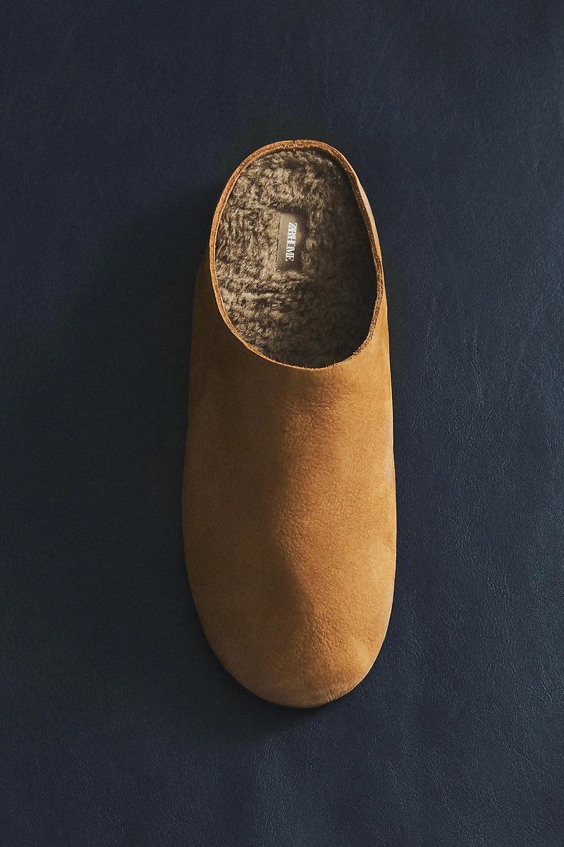 WARM LEATHER MULE SLIPPERS