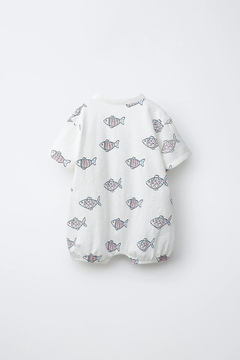 FISH PRINT WRAP ROMPER