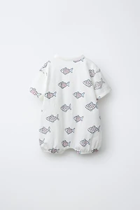 FISH PRINT WRAP ROMPER