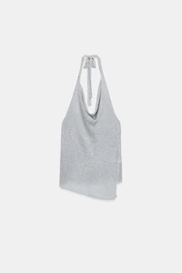METALLIC THREAD KNIT HALTER TOP