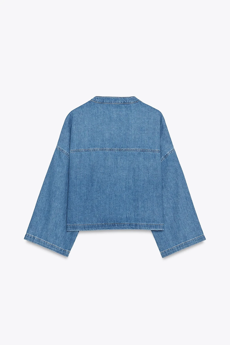 MANDARIN COLLAR DENIM SHIRT