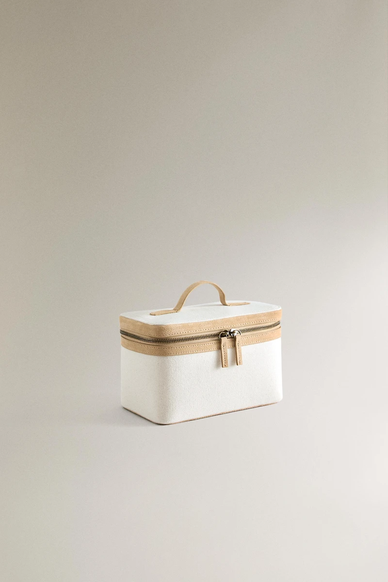 RIGID CANVAS LEATHER MAKEUP BAG