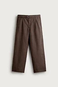 RELAXED FIT BELTED PLEATED PANTS