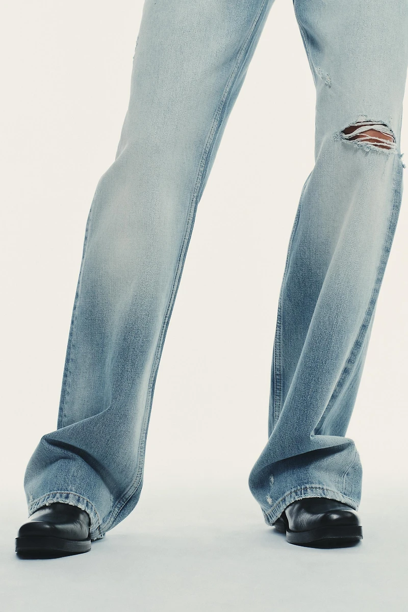 TRF MID-RISE RIPPED WIDE LEG JEANS