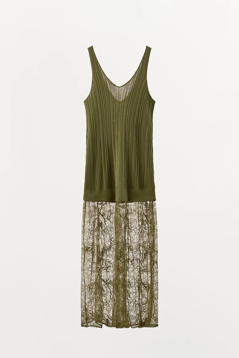 LACE KNIT MIDI DRESS