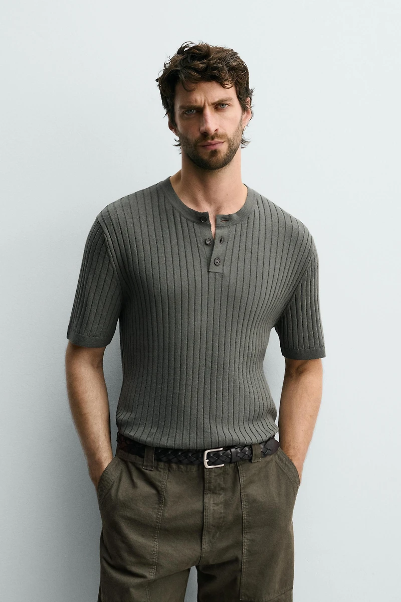 RIB KNIT HENLEY T-SHIRT