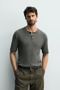 RIB KNIT HENLEY T-SHIRT