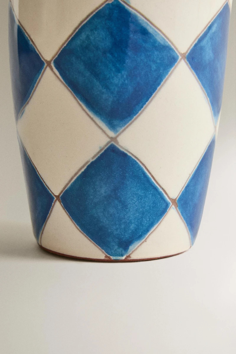 VERRE BROSSE À DENTS CÉRAMIQUE LOSANGES BLEUS