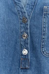 MANDARIN COLLAR DENIM SHIRT