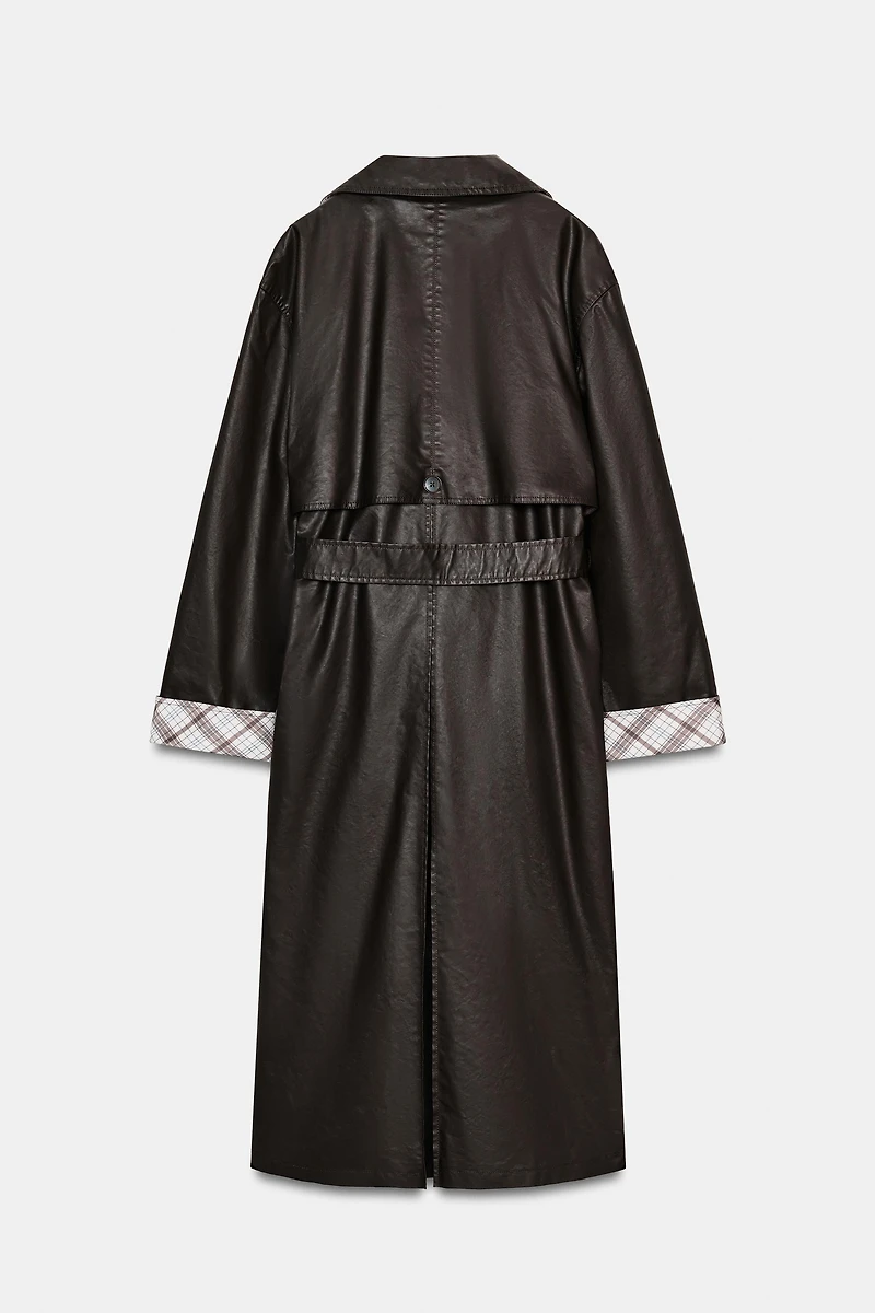 LONG WAXED PLAID TRENCH COAT