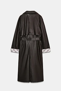 LONG WAXED PLAID TRENCH COAT